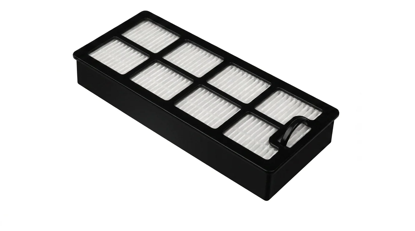 HEPA filter Sencor SVX 011HF s čiernym plastovým rámom a bielym skladaným filtrom.