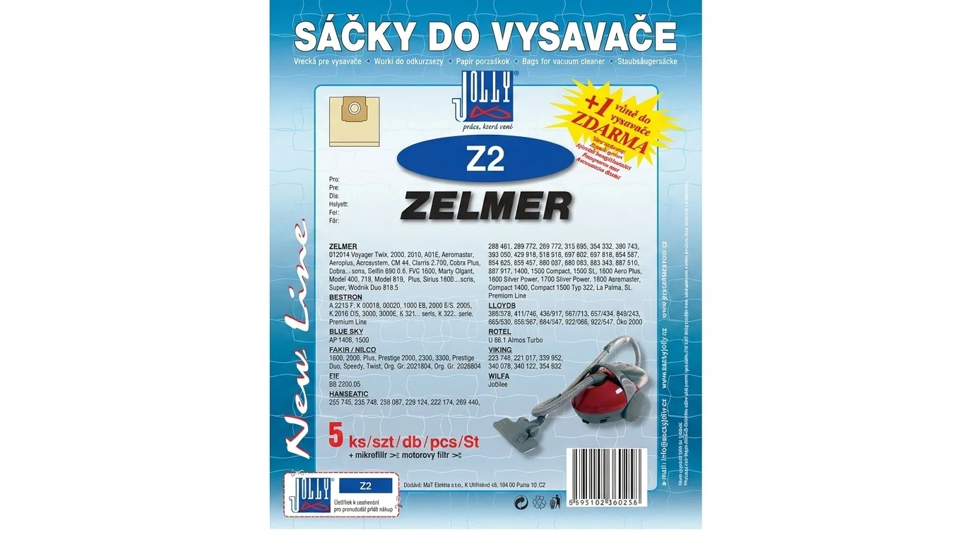 Modré balenie papierových vreciek do vysávača Jolly Z2 kompatibilných s modelmi Zelmer.