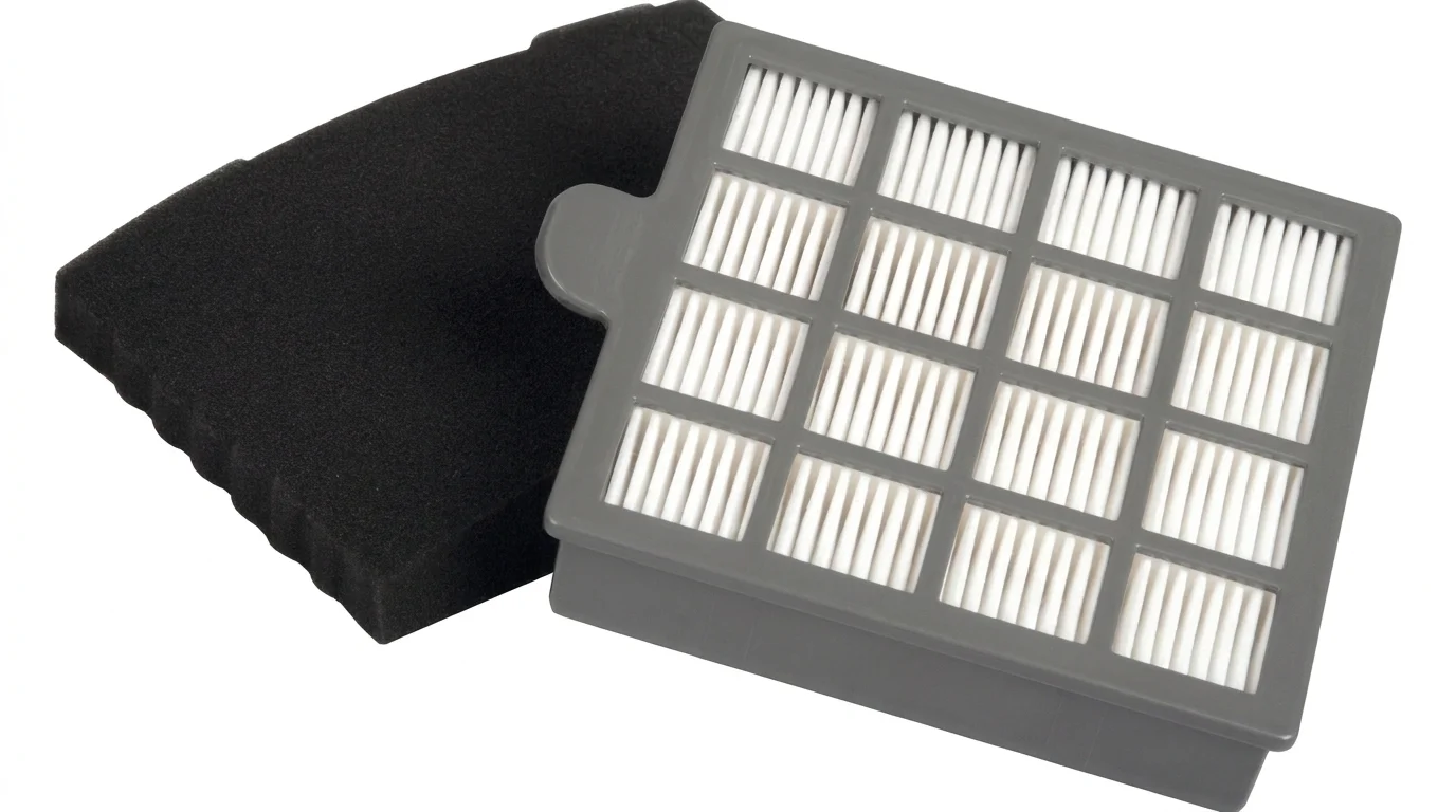 Sada náhradního HEPA filtru Sencor SVX 013HF s šedým plastovým rámečkem a černým pěnovým filtrem.