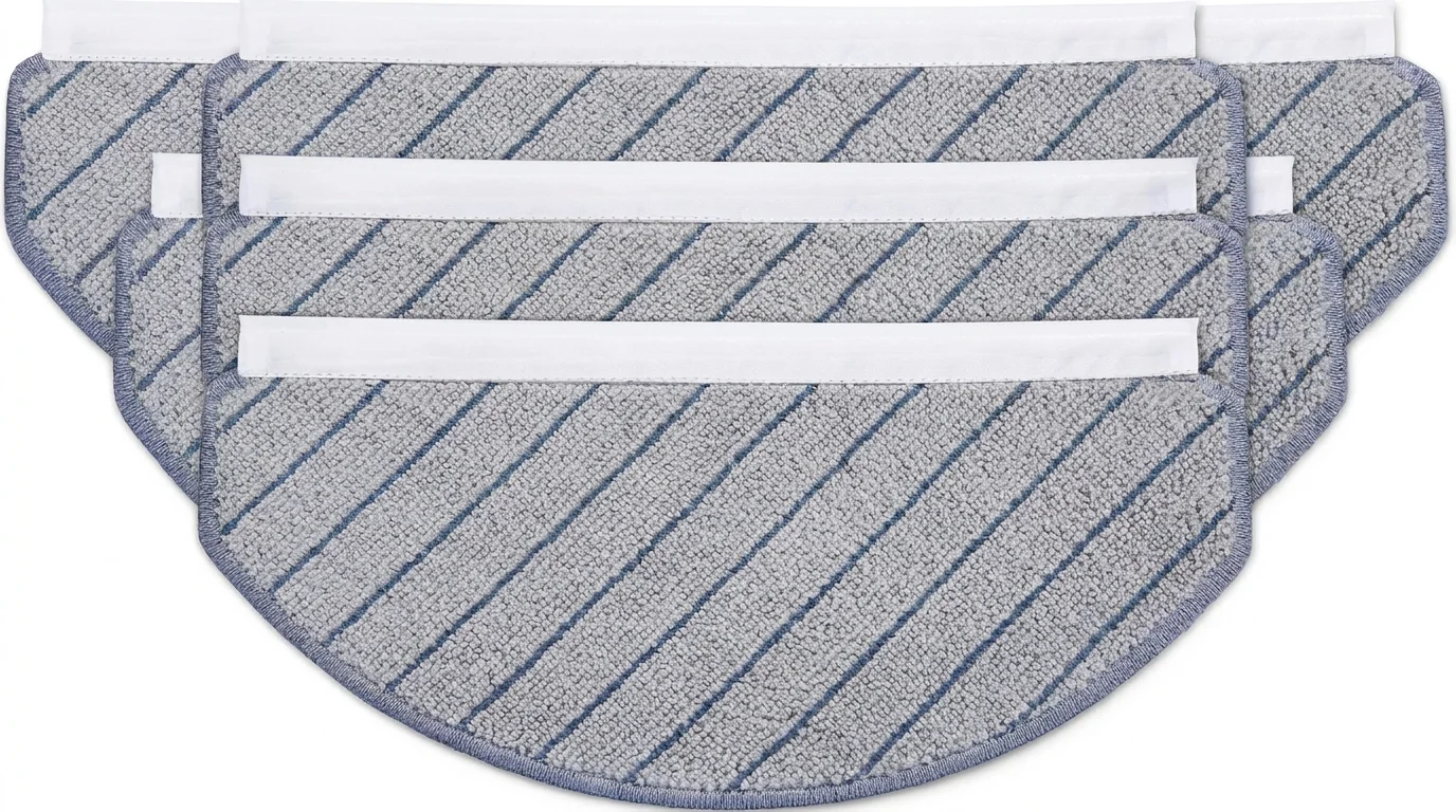 Tři šedé omyvatelné mopovací podložky ECOVACS D-CC03-0029 s modrými pruhy.