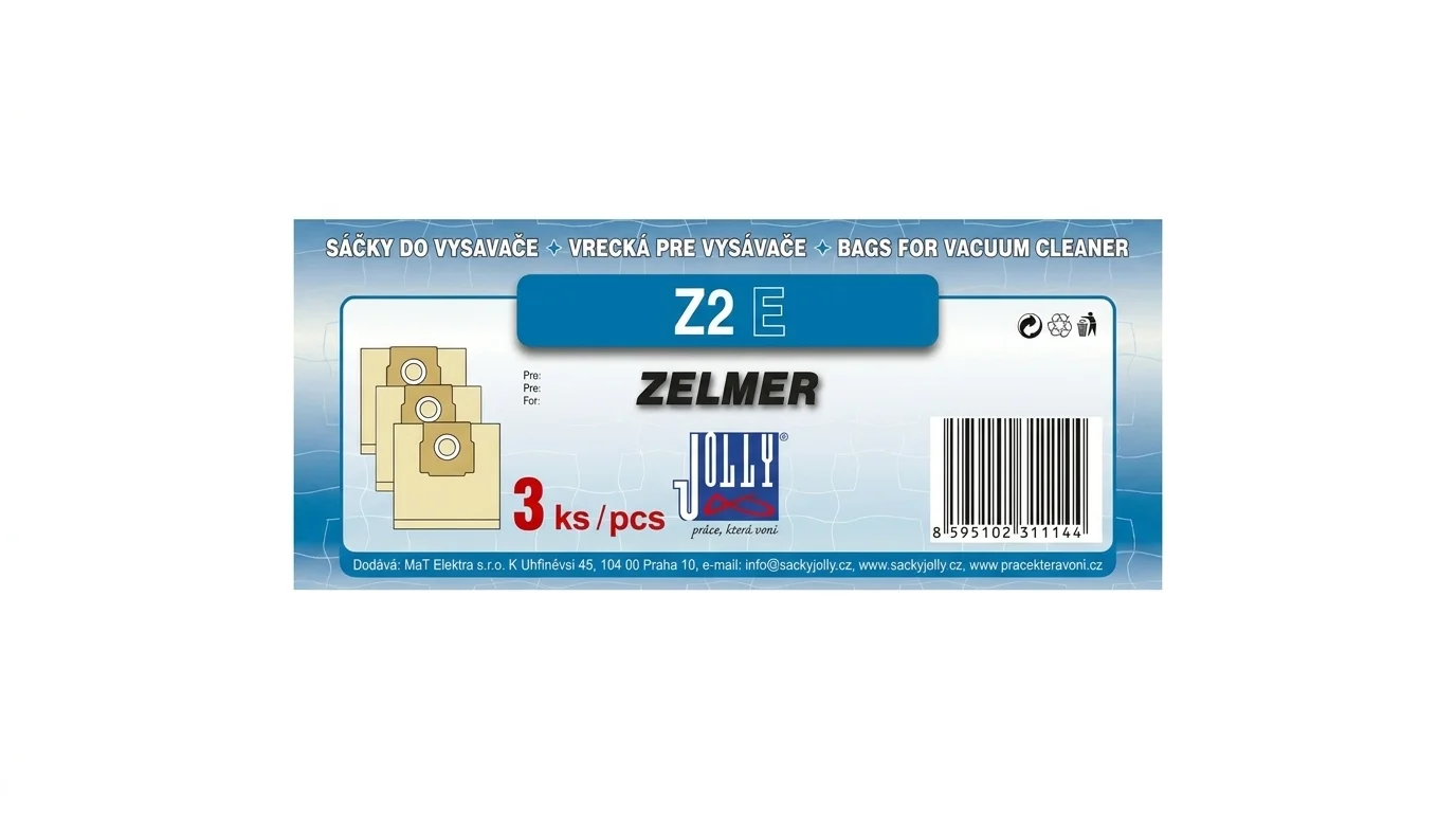 Obal sáčků do vysavače Jolly Z2 E pro vysavače Zelmer se třemi kusy v balení.