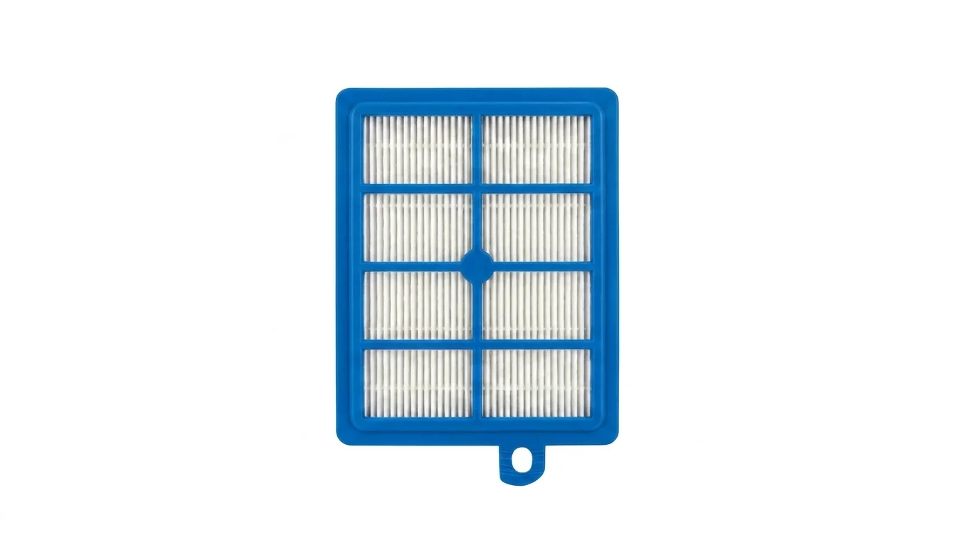 Náhradný filter Electrolux EFH12W s modrým plastovým rámom a bielym skladaným filtrom.