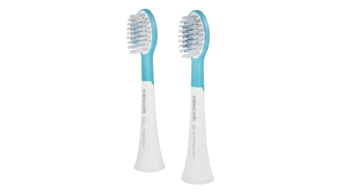 Dve bielo-modré náhradné hlavice pre sonické zubné kefky Sencor SOX 105.