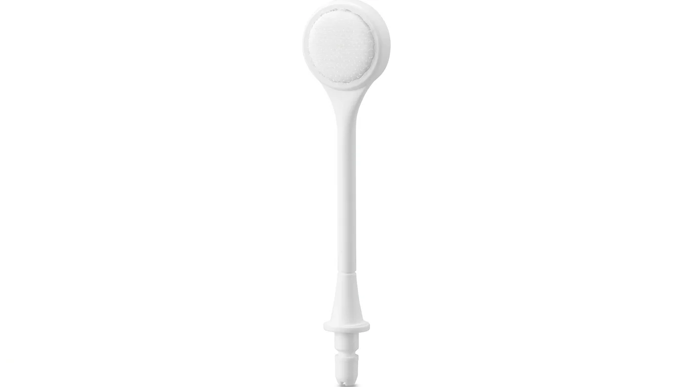 Bílá tryska na jazyk Panasonic WEW0985W503 s kulatou čisticí hlavicí na bílém pozadí.