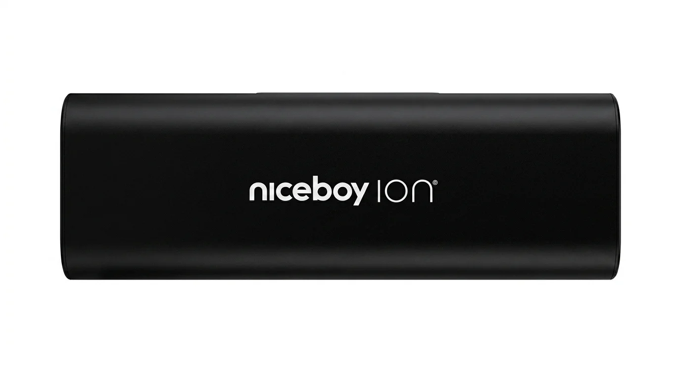 Černé cestovní pouzdro Niceboy ION Sonic s bílým logem niceboy ION na bílém pozadí.