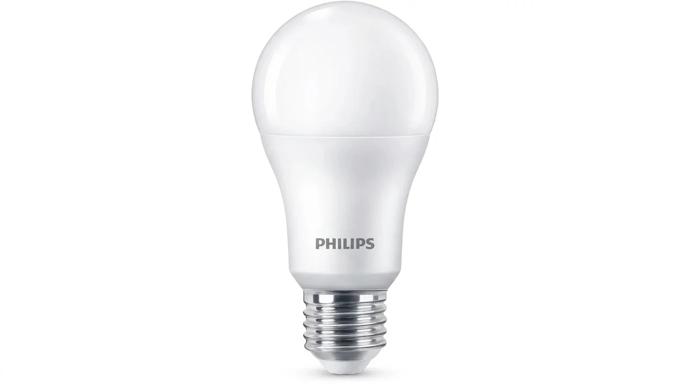 Matná bílá LED žárovka Philips se standardní šroubovací paticí E27.