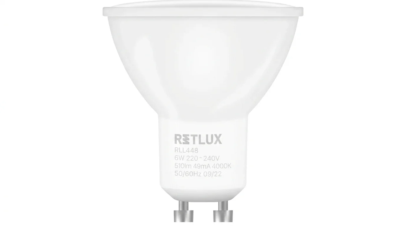 Biela reflektorová LED žiarovka Retlux RLL 448 s päticou GU10.