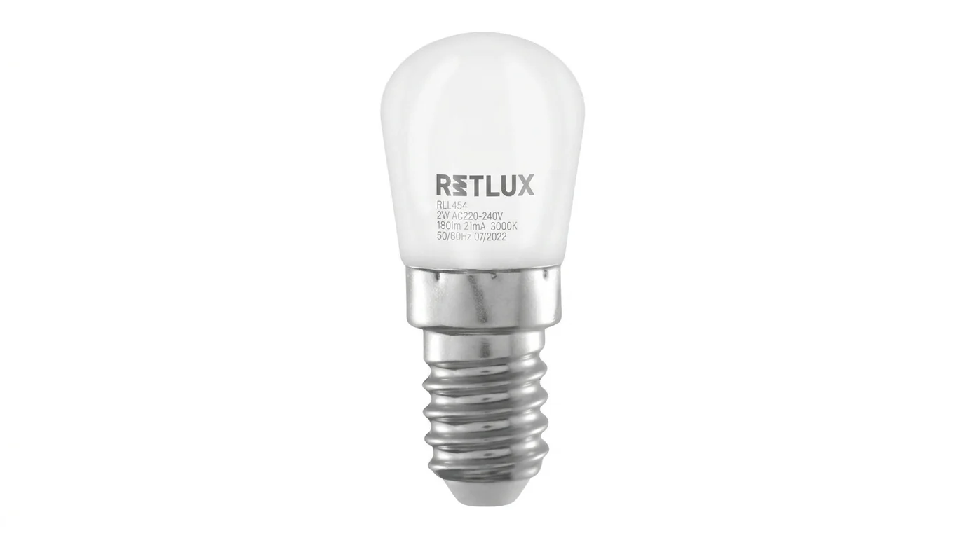 Kompaktná LED žiarovka do chladničky Retlux RLL 454 s mliečnou bankou a závitom E14.