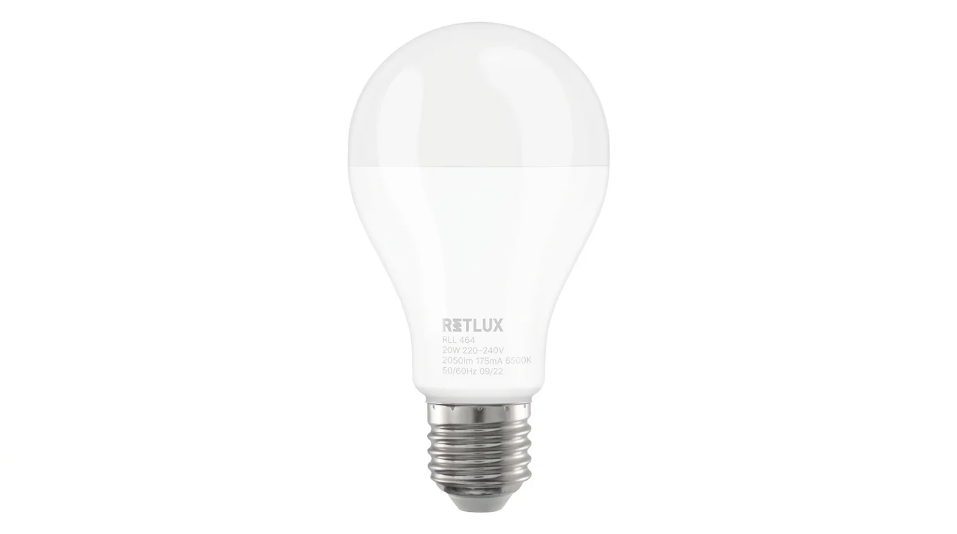 Bílá LED žárovka Retlux RLL 464 s matnou baňkou a šroubovací paticí E27.