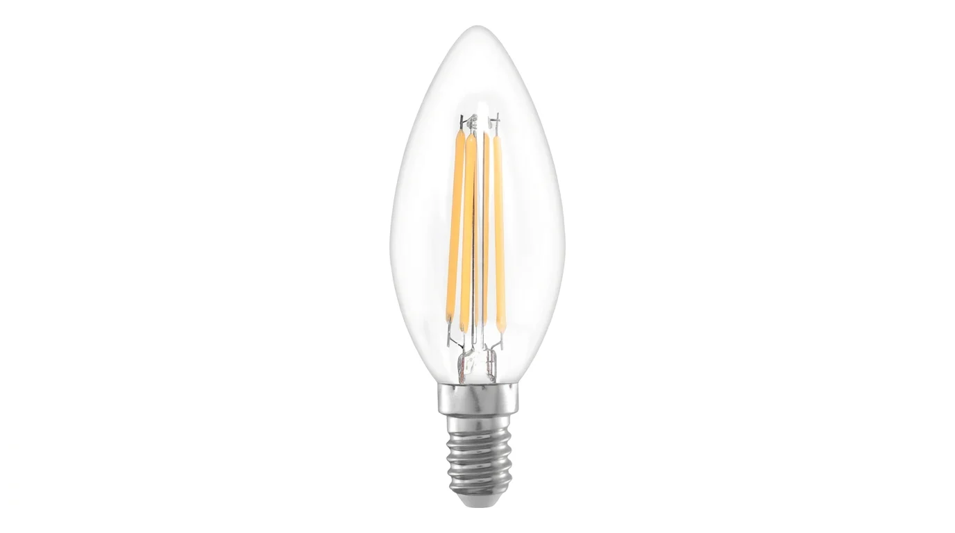 Číra sviečková LED filament žiarovka Retlux RFL 400 s päticou E14 a viditeľnými vláknami.