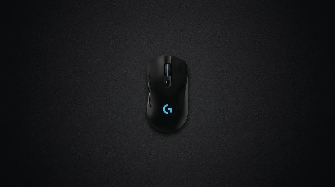 Černá herní myš Logitech na černém textilním povrchu podložky G840 XL.
