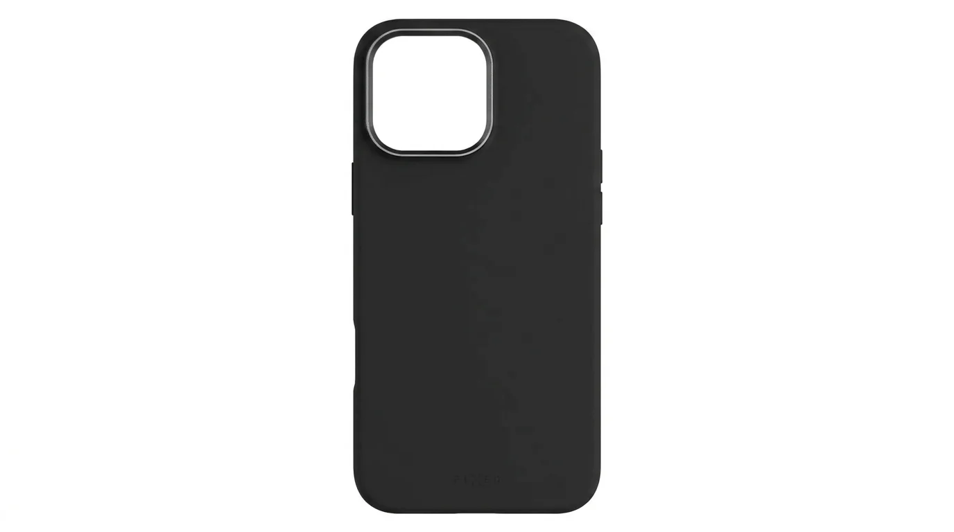 Černý zadní kryt FIXED MagFlow pro iPhone 16 Pro Max s matným povrchem a zvýšeným rámečkem fotoaparátu.