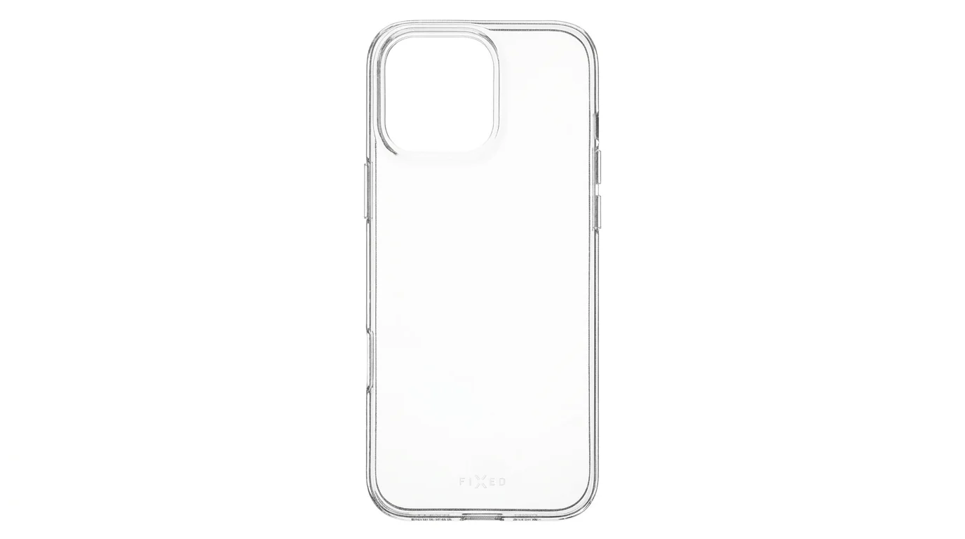 Průhledný zadní kryt FIXED TPU pro iPhone 16 Pro Max s výřezem pro modul fotoaparátu.