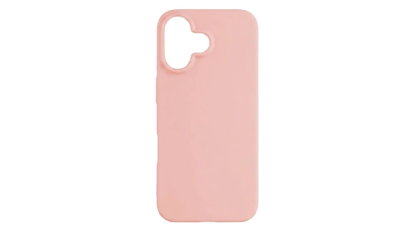 Růžový zadní ochranný kryt FIXED Story pro iPhone 16 s výřezem pro fotoaparát.