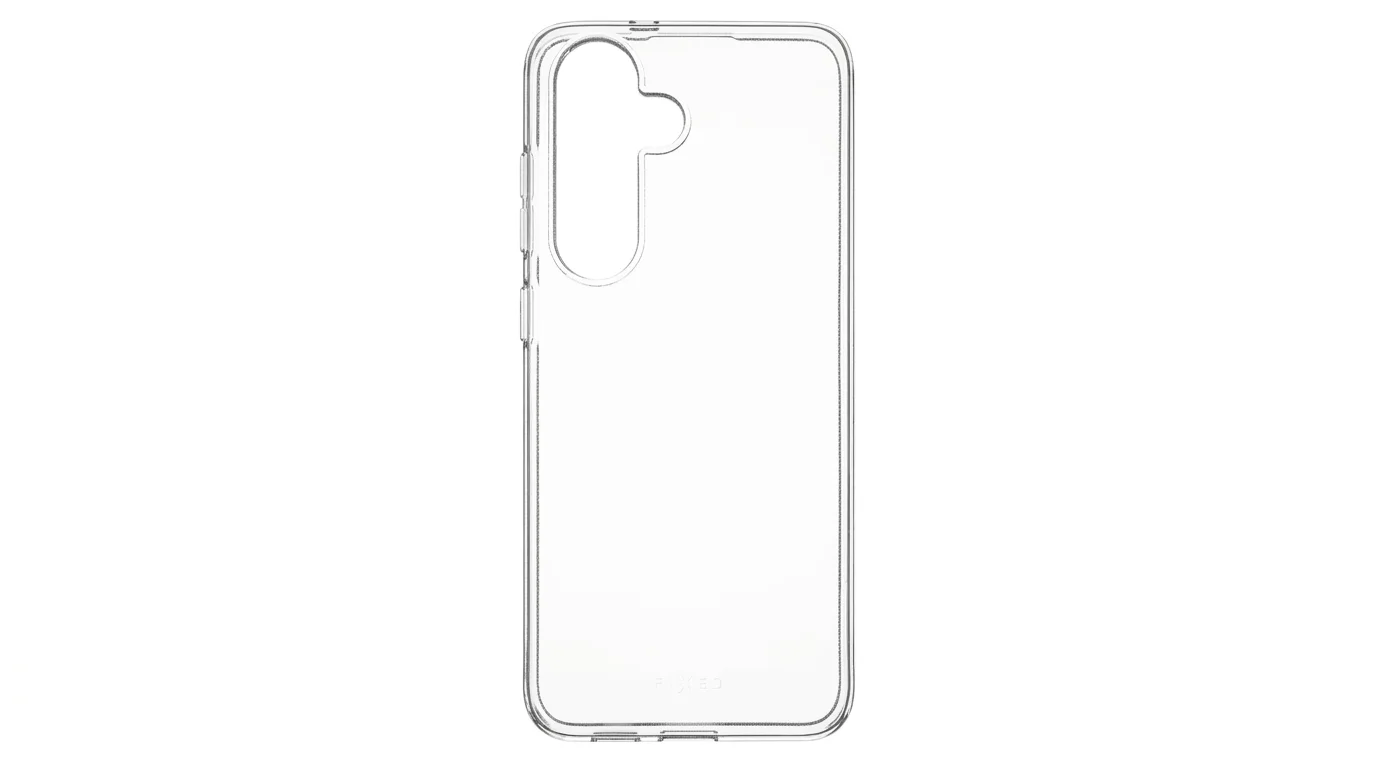 Čiré flexibilní TPU pouzdro FIXED pro telefon Samsung Galaxy S24+ s výřezy pro fotoaparát a konektory.