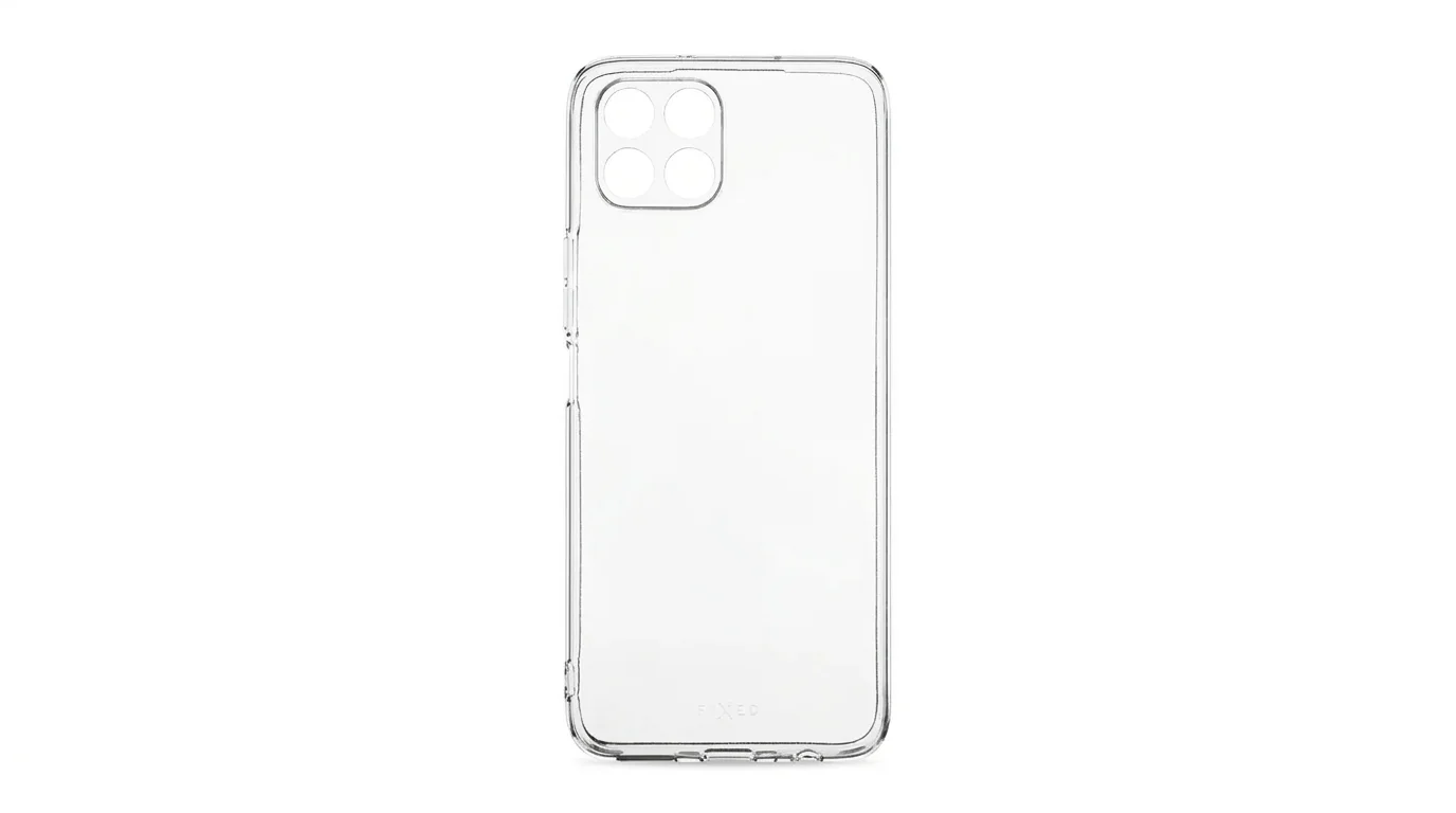 Průhledné gelové pouzdro FIXED pro Infinix Smart 6 HD zobrazené ze zadní strany s výřezem pro fotoaparát.