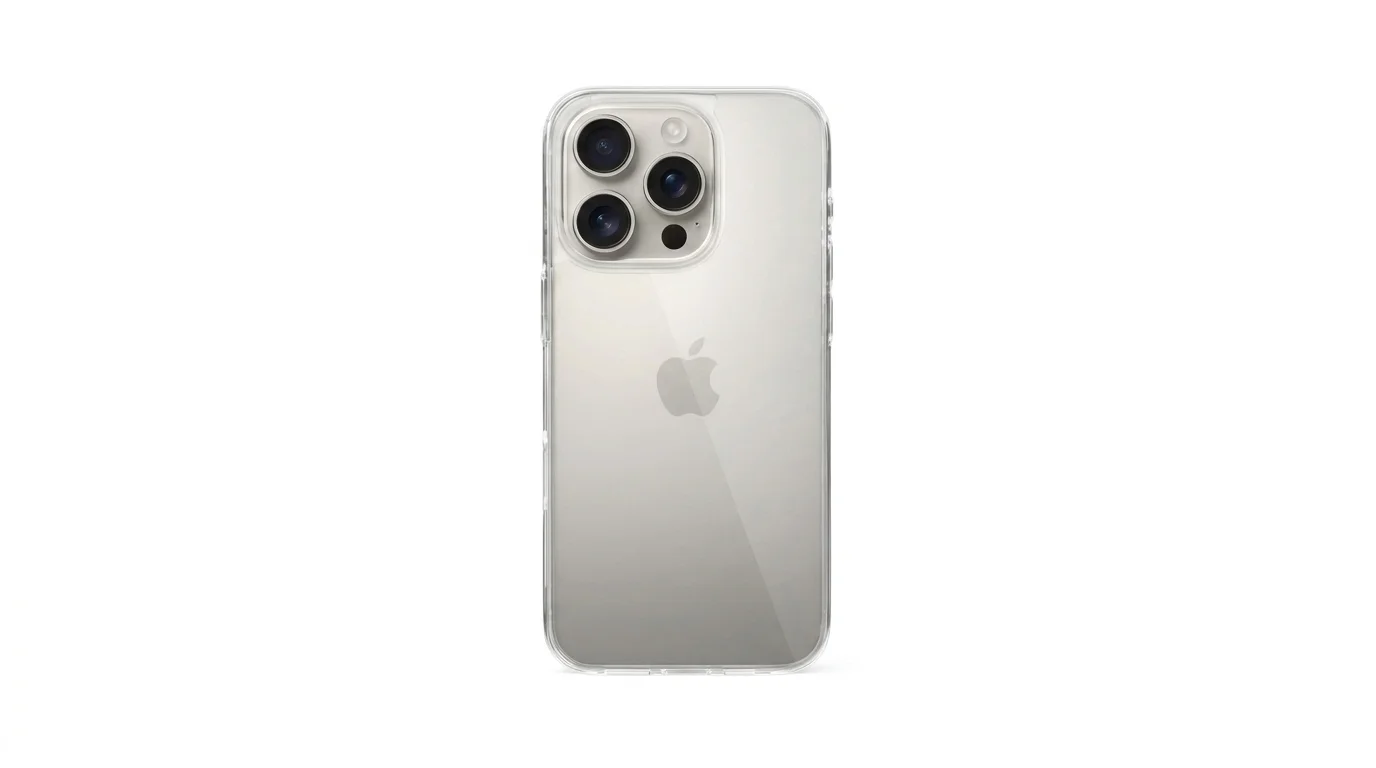 Průhledný ochranný kryt Epico Hero Case nasazený na zadní straně telefonu iPhone 16 Pro Max.