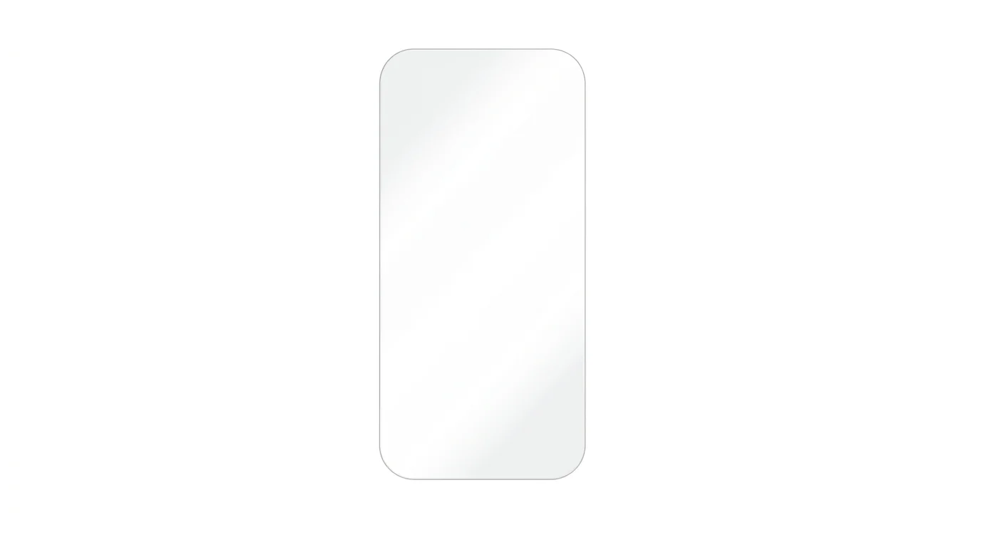 Čiré tvrzené sklo FIXED pro iPhone 16 Pro Max se zaoblenými rohy na bílém pozadí.