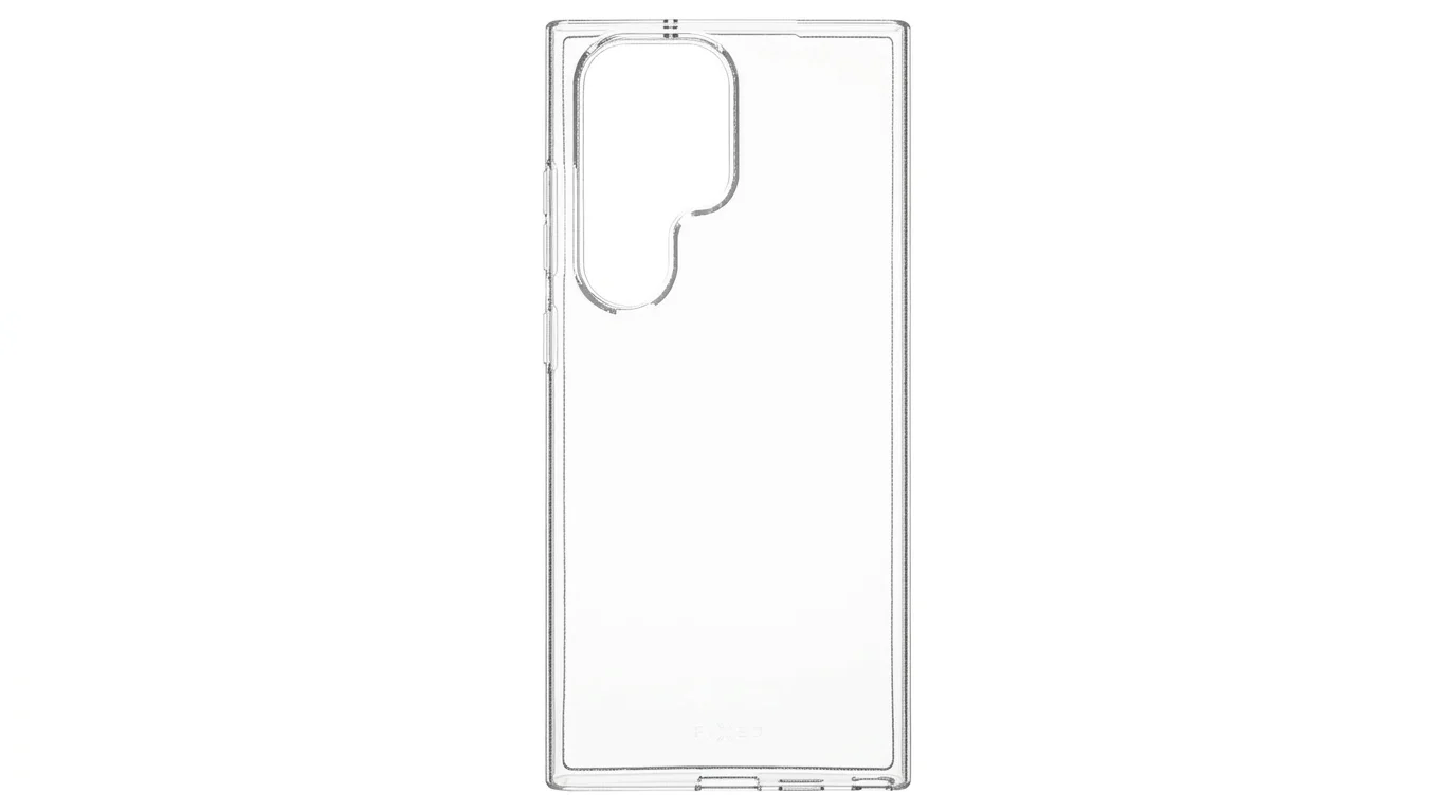 Čiré TPU pouzdro FIXED pro Samsung Galaxy S24 Ultra s výřezy na fotoaparát a konektory.