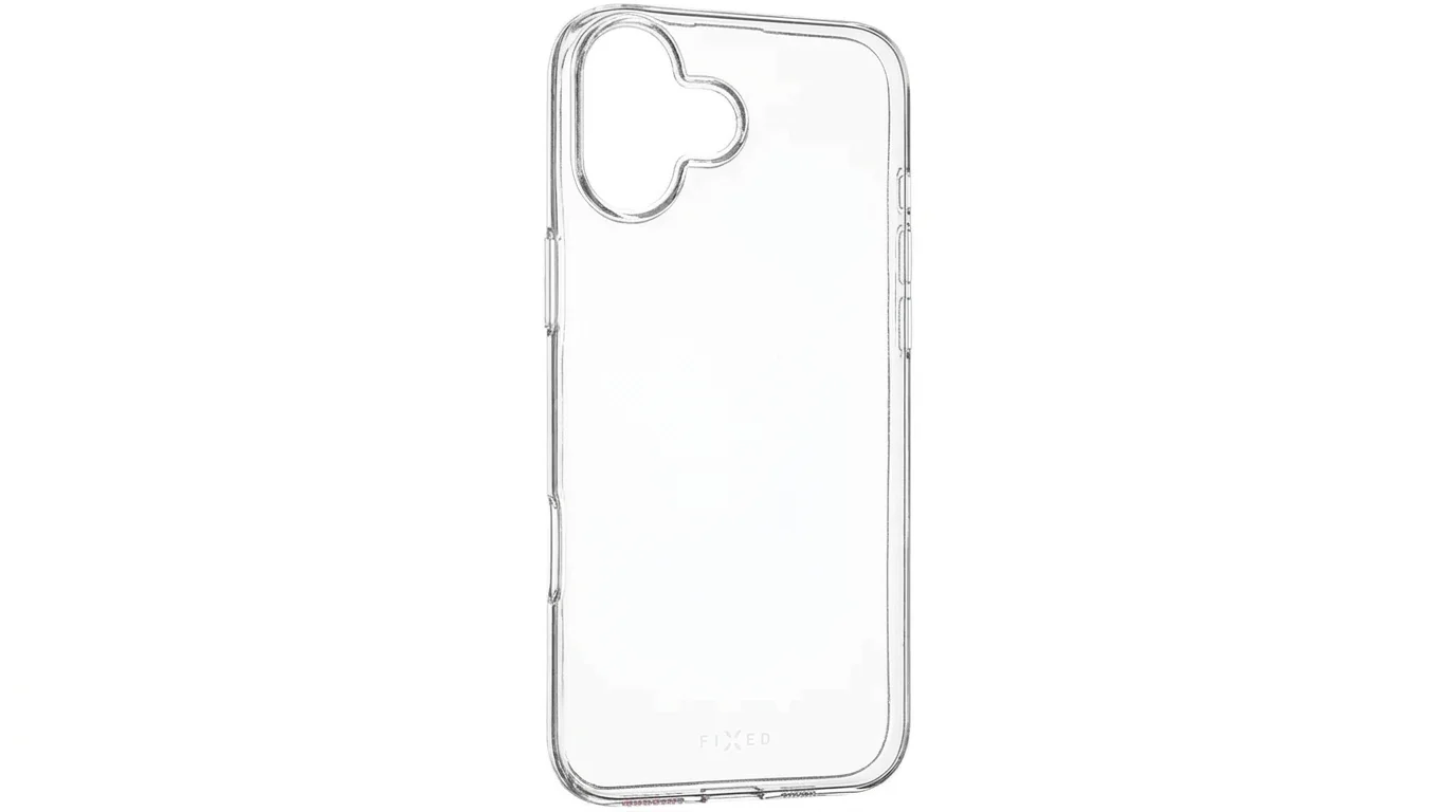 Čirý transparentní ochranný kryt FIXED TPU pro Apple iPhone 16 Plus s výřezem pro fotoaparát.