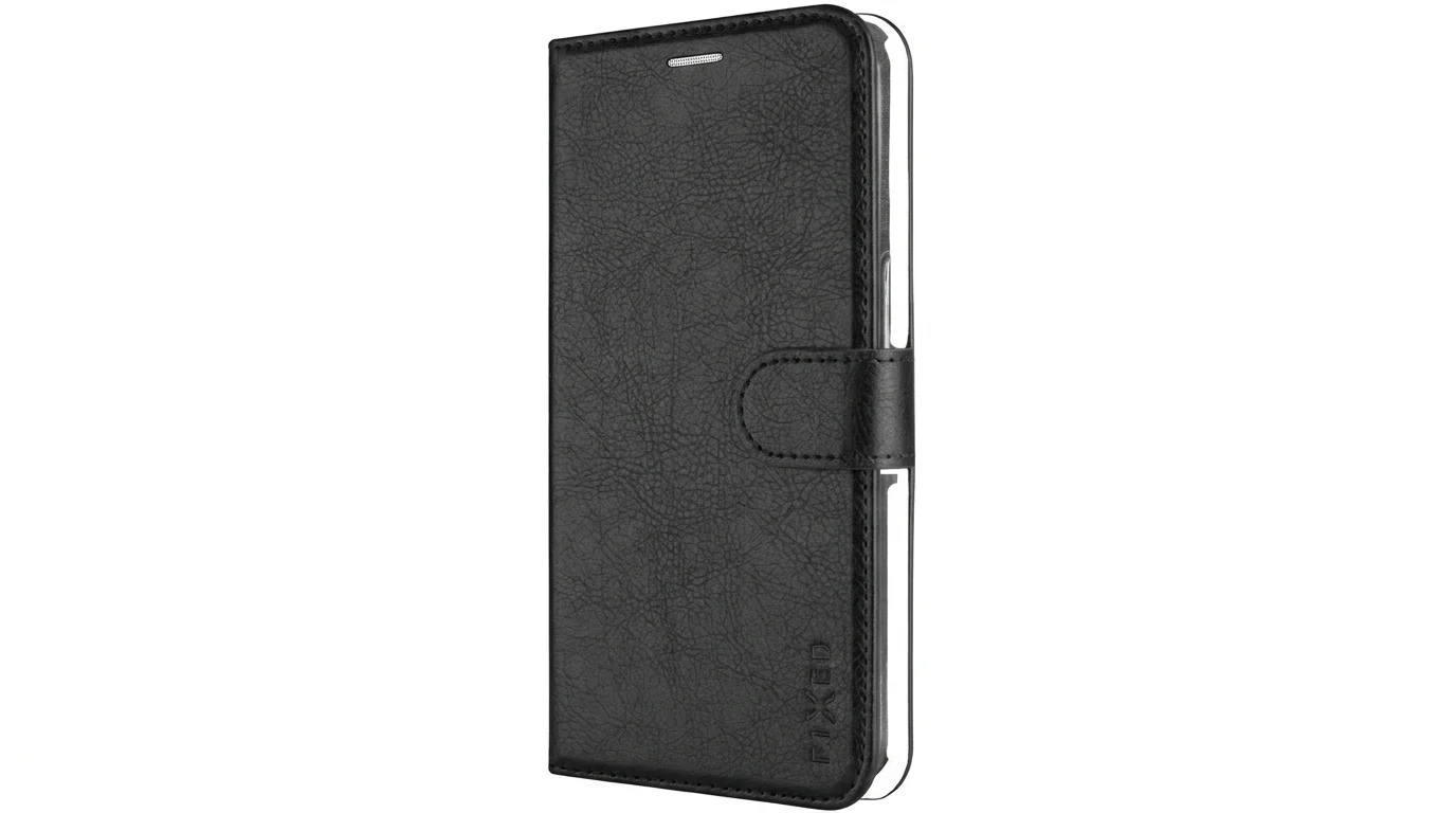 Zavřené černé flipové pouzdro FIXED Opus pro Honor 200 Smart s magnetickým zapínáním a jemnou texturou.