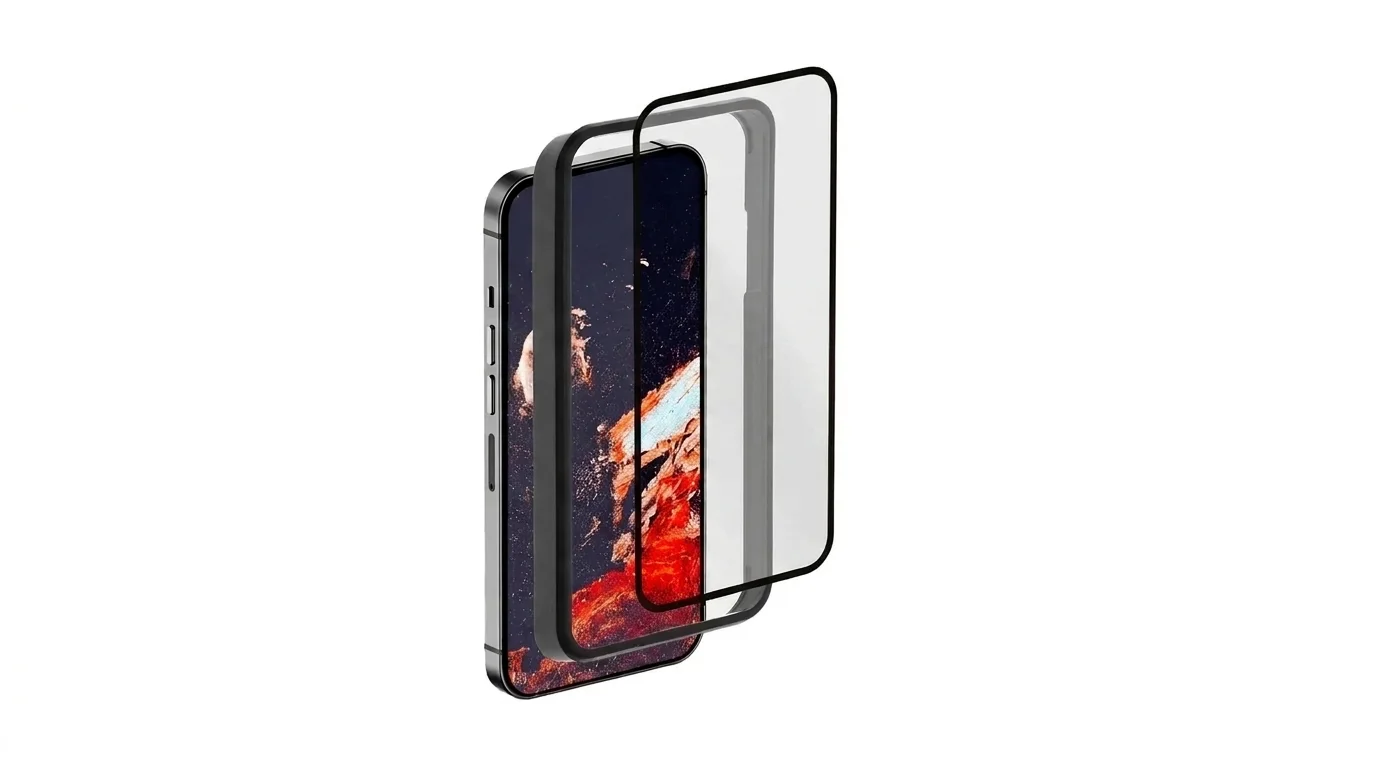 Ochranné sklo FIXED Armor a aplikační rámeček nad displejem telefonu Samsung Galaxy A55 5G.