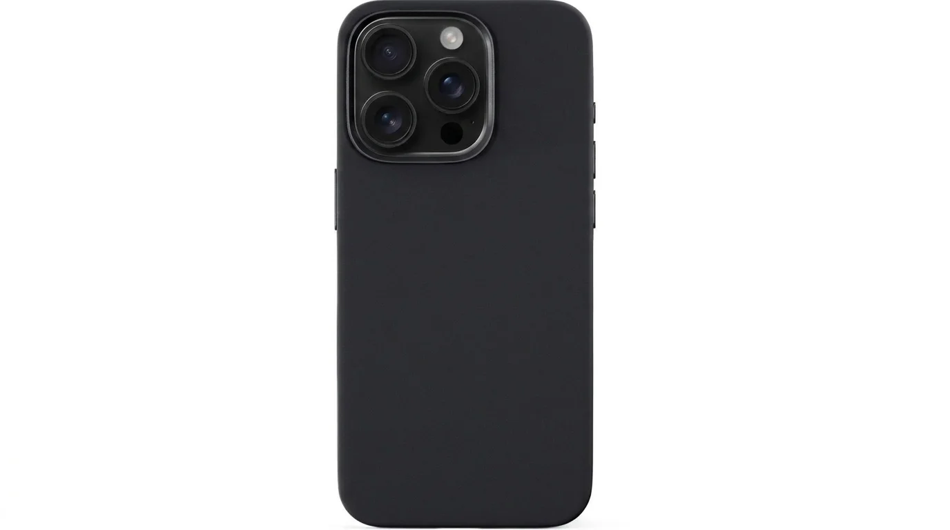Černý silikonový kryt Epico Mag+ Silicone Pro pro iPhone 16 Pro s hliníkovým rámečkem kolem fotoaparátu při pohledu zezadu.