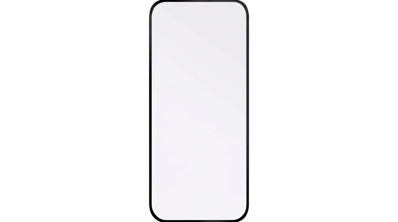 Ochranné tvrzené sklo FIXED pro Apple iPhone 16 s tenkým černým rámečkem po celém obvodu.