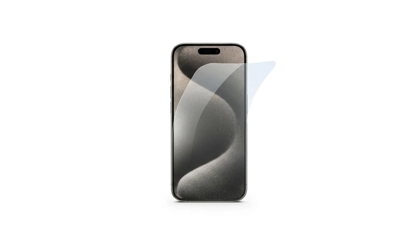 Pružné ochranné sklo Epico FlexiGlass s ohnutým rohem na displeji telefonu iPhone 16.