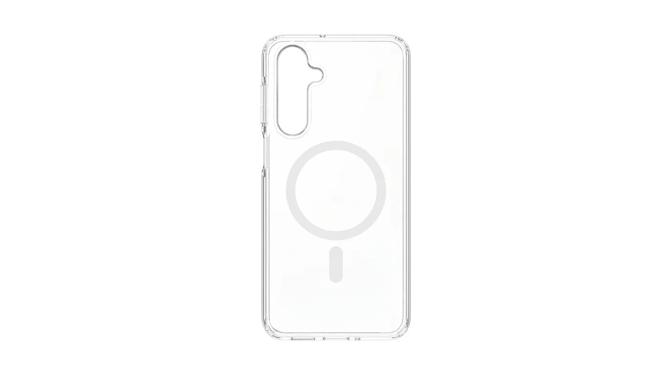 Čirý zadní kryt FIXED MagPure pro Samsung Galaxy A16 s integrovaným magnetickým kroužkem MagSafe a výřezem pro fotoaparát.