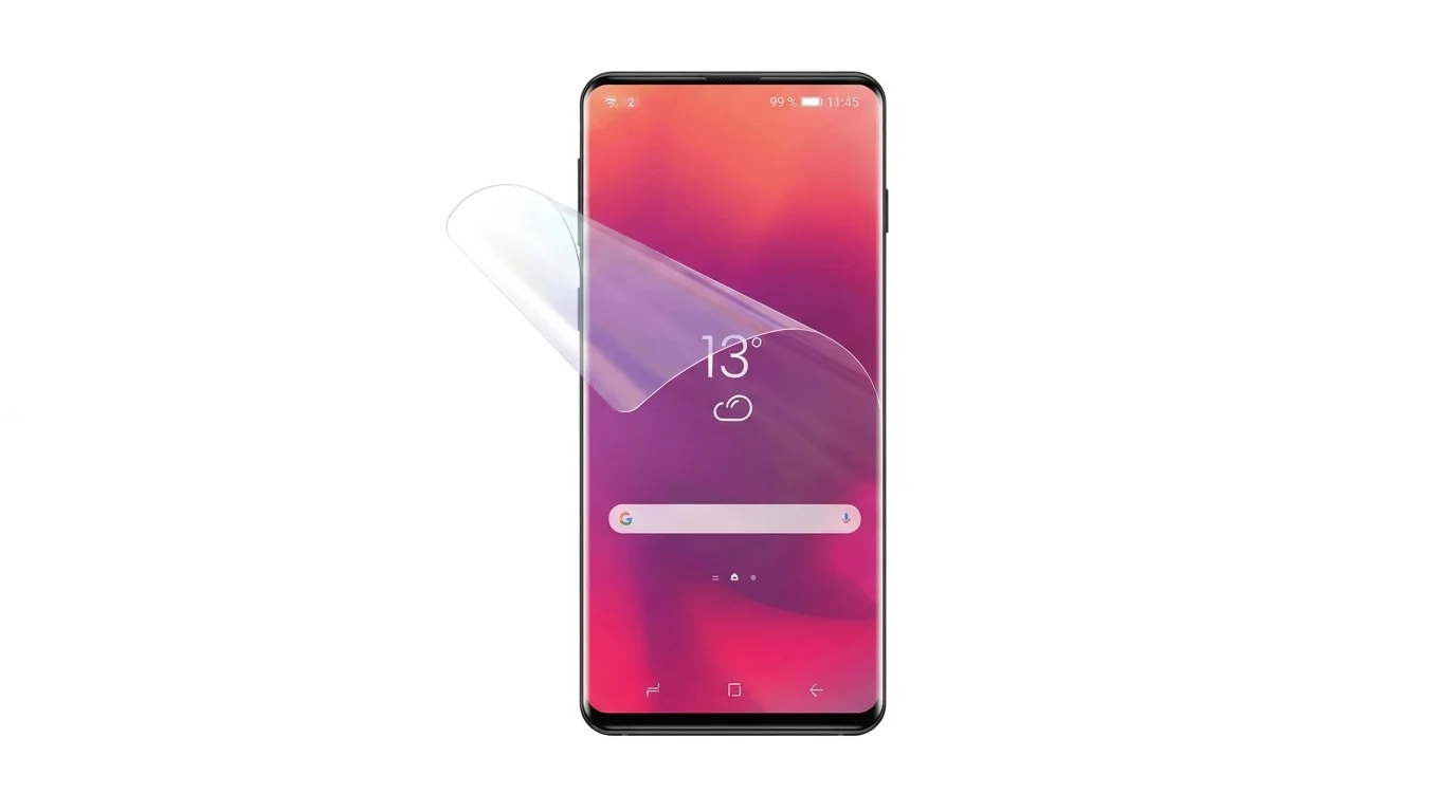 Průhledná ochranná fólie FIXED nanášená na zaoblený displej telefonu Motorola Edge 50 Ultra.