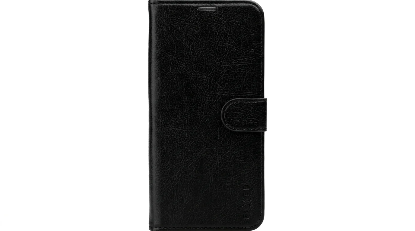 Uzavřené černé flipové pouzdro FIXED pro Samsung Galaxy A15 s magnetickým zapínáním.