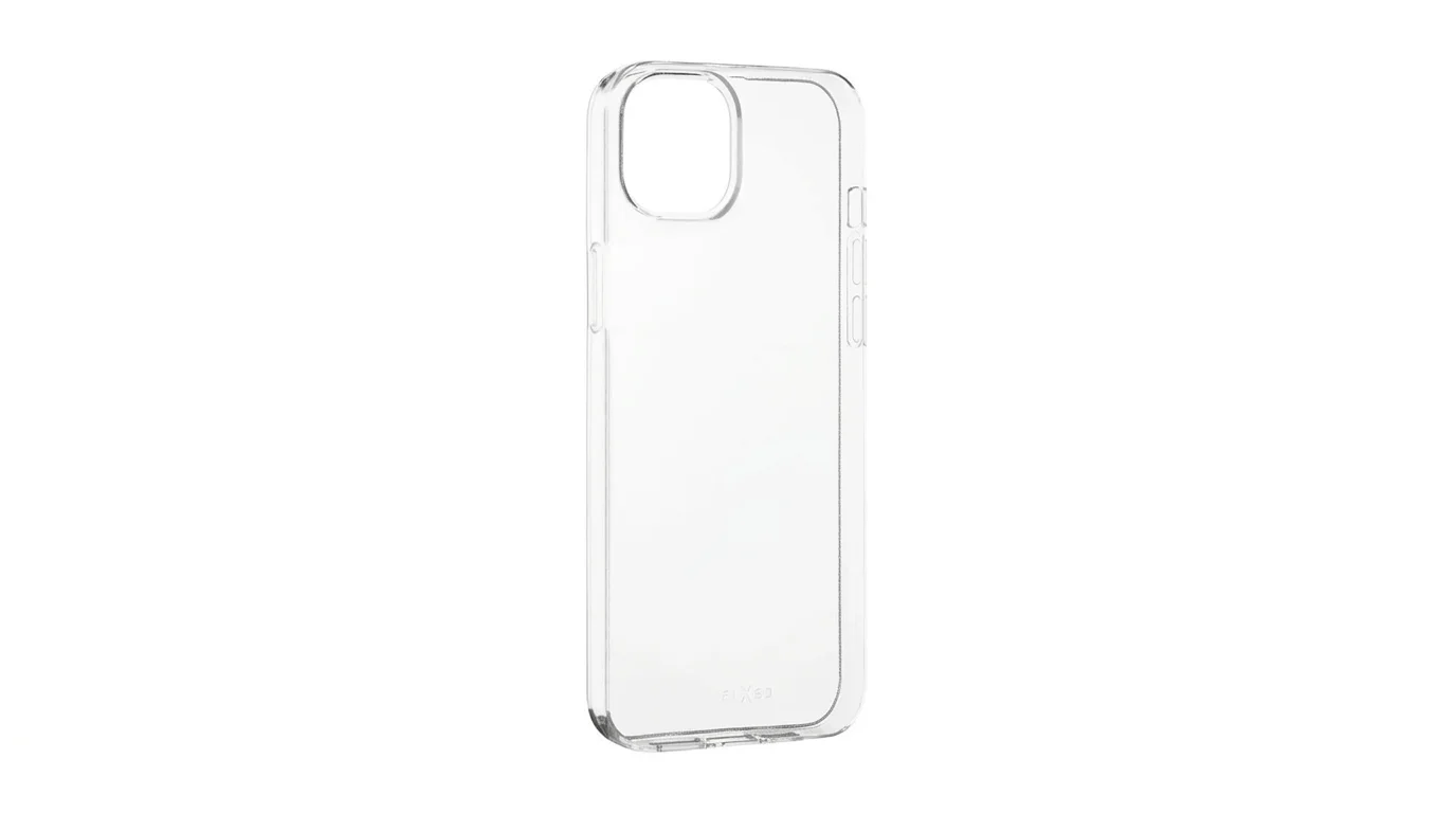 Průhledný kryt FIXED AntiUV TPU pro Apple iPhone 15 Plus s výřezem pro fotoaparát.