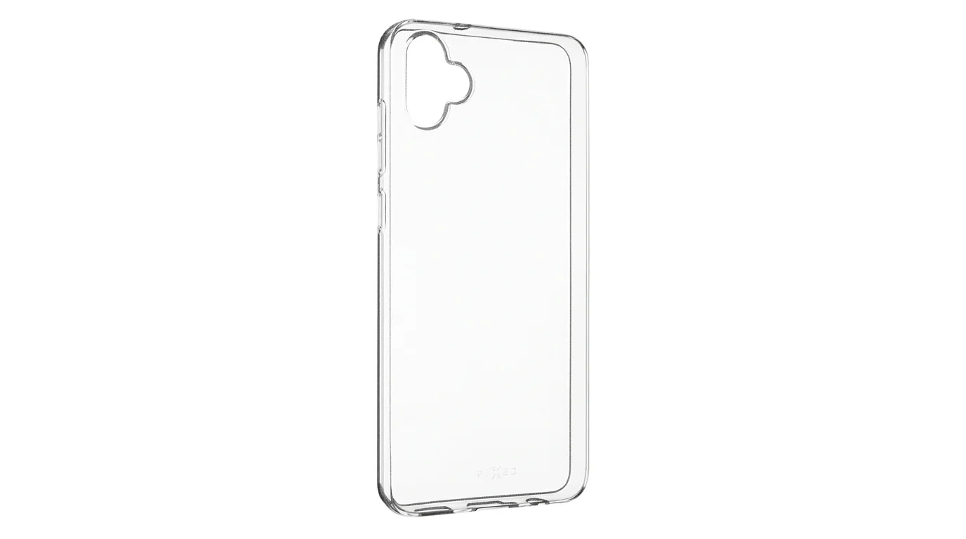 Čiré transparentní pouzdro na mobil FIXED TPU pro Samsung Galaxy A05 s výřezy pro fotoaparáty a konektory.