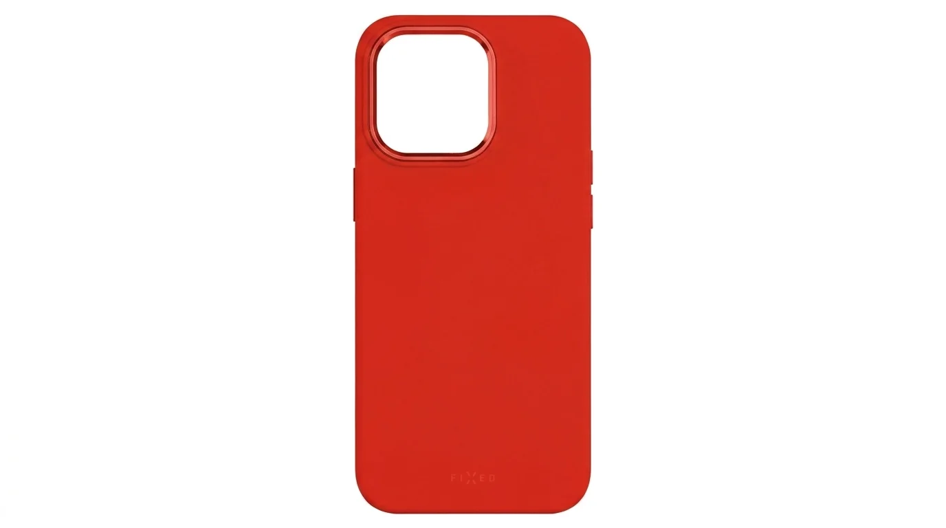 Červený zadní kryt FIXED MagFlow pro iPhone 15 Pro Max se zvýšeným rámečkem pro fotoaparát.