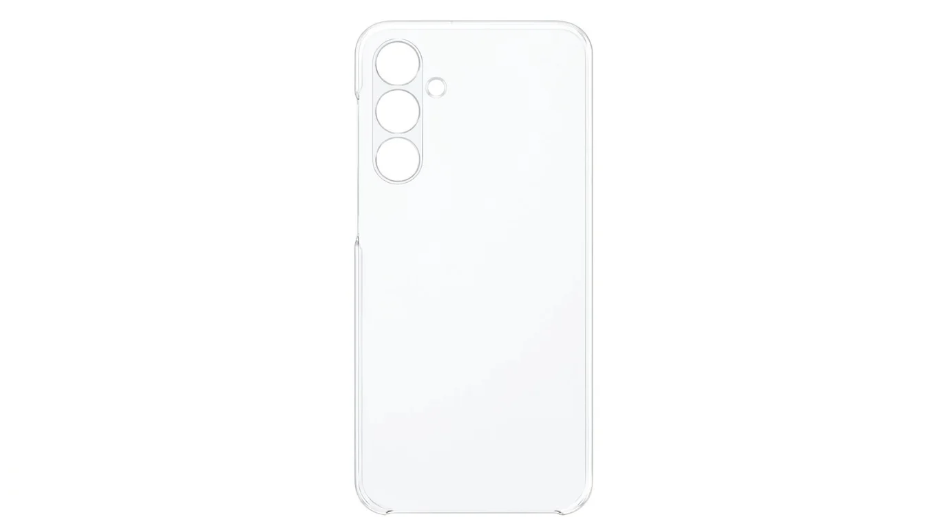 Průhledný zadní ochranný kryt pro Samsung Galaxy A16 s výřezy pro fotoaparáty a blesk.