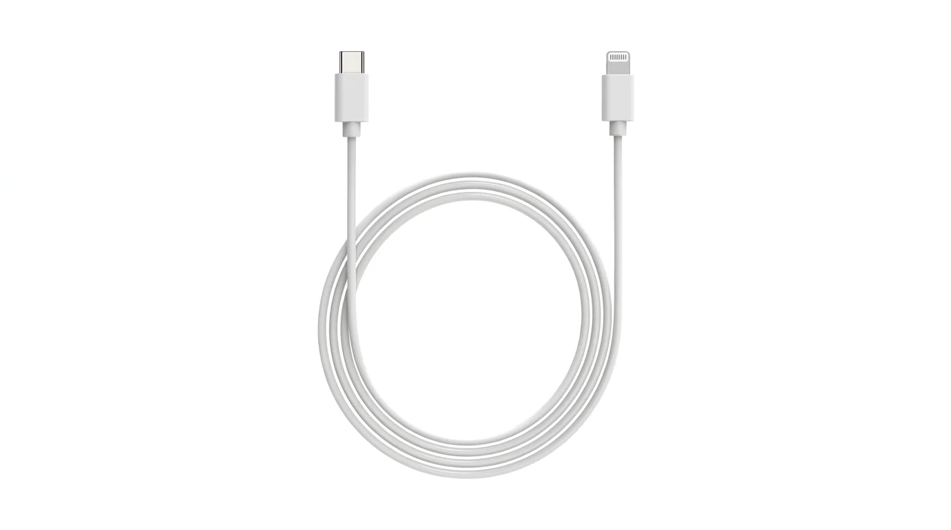 Biely kábel Yenkee zvinutý do kruhu s konektormi USB-C a Lightning na koncoch.
