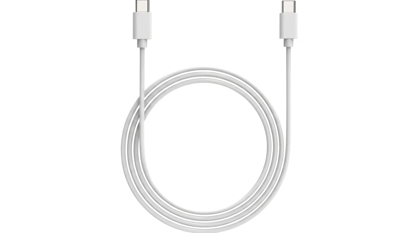 Biely dátový kábel Yenkee YCU SE C125 WH zvinutý do kruhu s konektormi USB-C na oboch koncoch.
