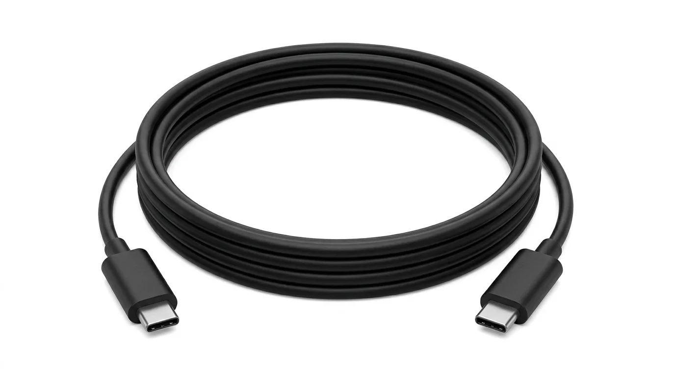 Zvinutý čierny kábel Yenkee YCU SE C125 BK s konektormi USB-C na oboch koncoch.