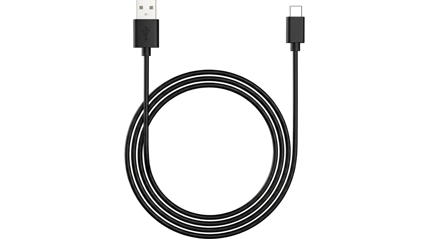 Čierny kábel Yenkee YCU SE 325 BK s konektormi USB-A a USB-C stočený do kruhu.