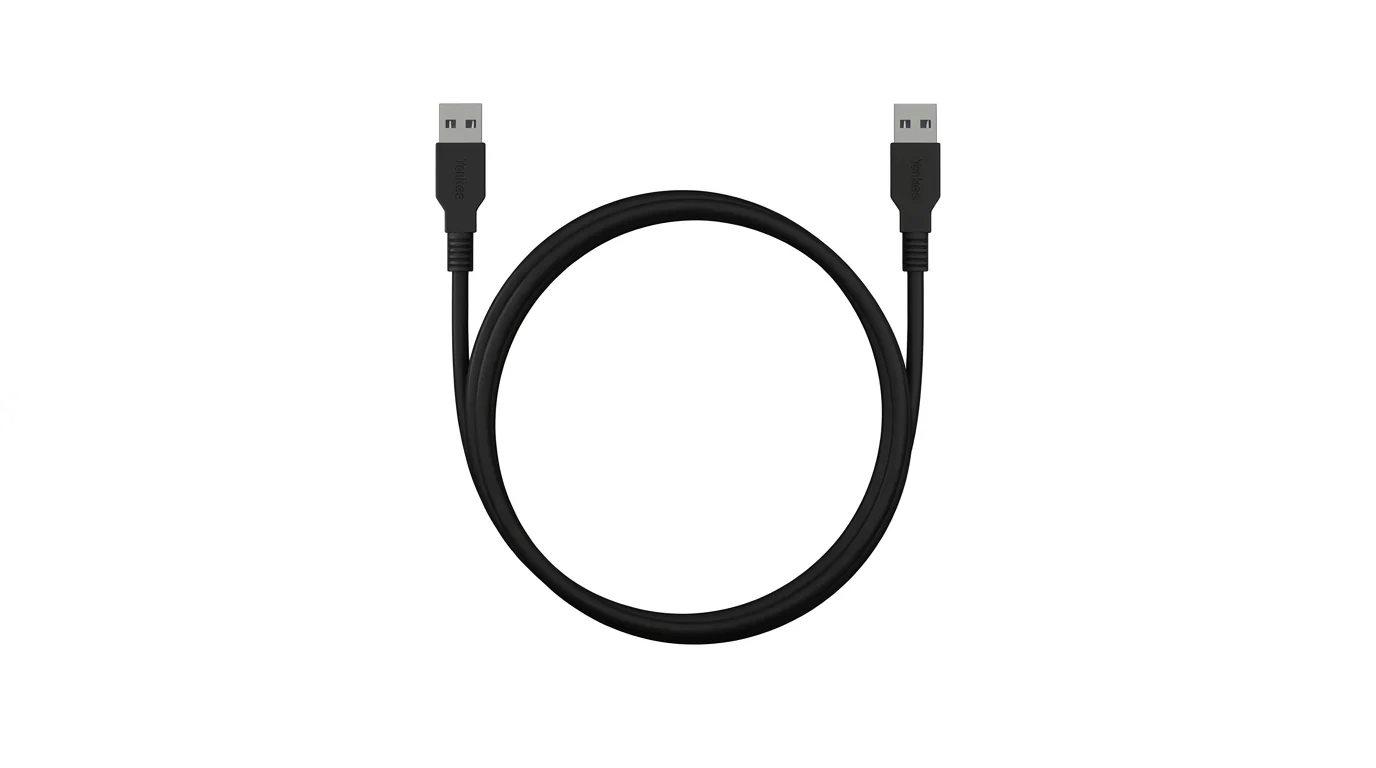 Černý propojovací USB kabel Yenkee YCU 013 BK stočený do kruhu se dvěma konektory USB-A.