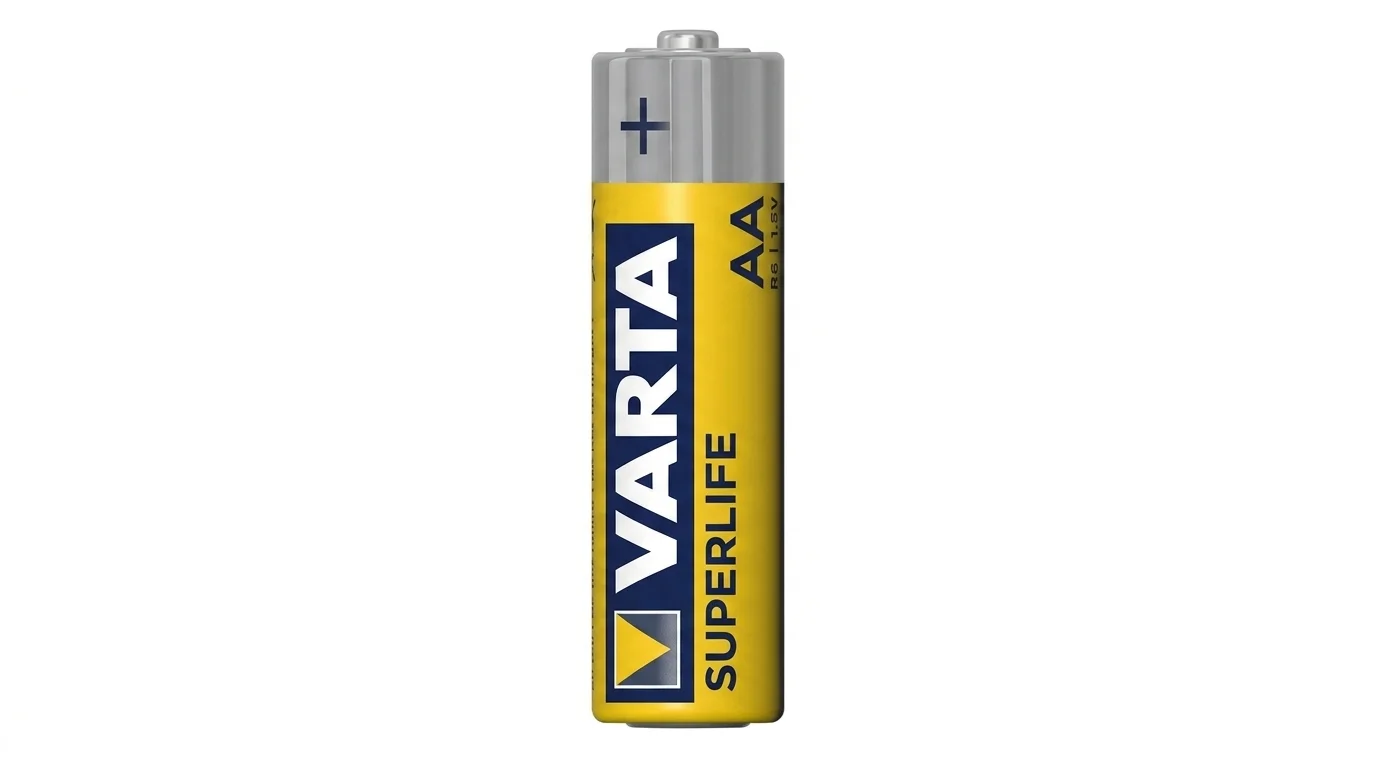 Tužková baterie VARTA Superlife AA s napětím 1,5 V ve žluto-stříbrném provedení.