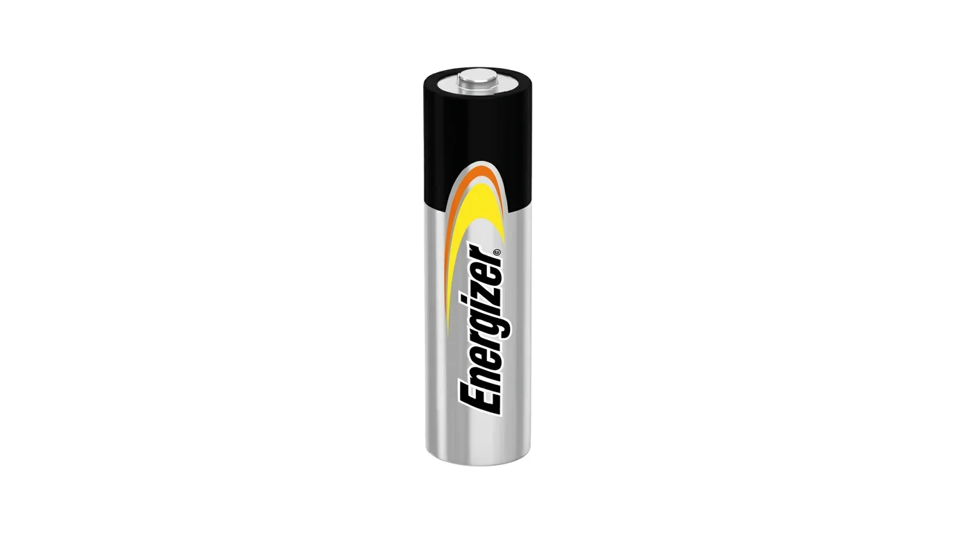 Alkalická batéria Energizer LR1/E90 v strieborno-čiernom prevedení na bielom pozadí.