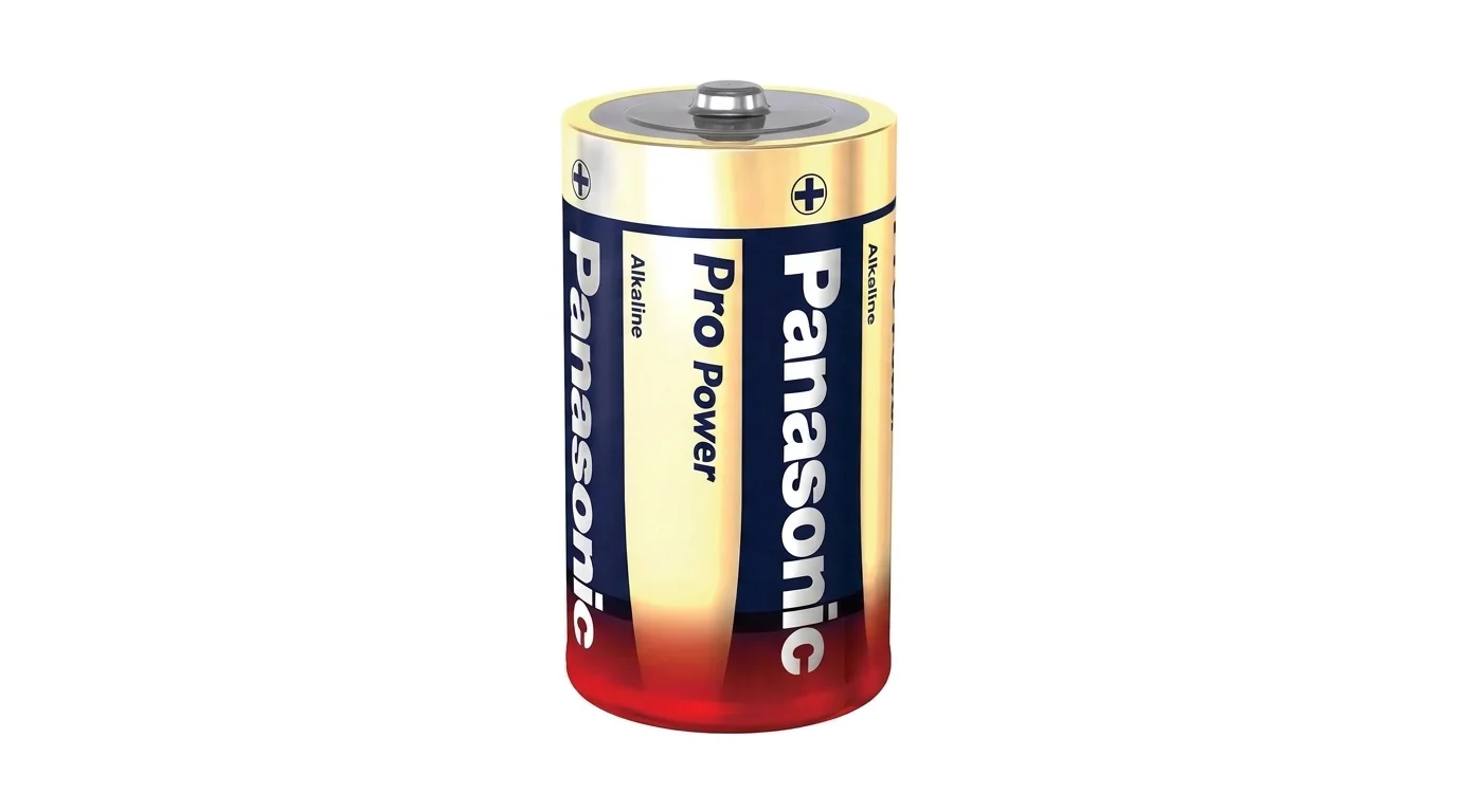 Alkalická baterie Panasonic Pro Power velikosti D ve zlatém, modrém a červeném provedení.