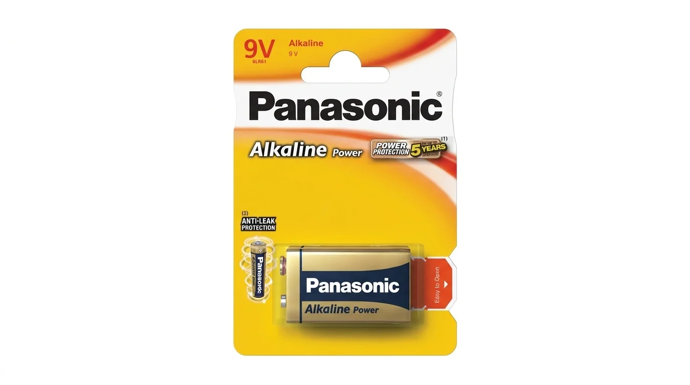 Alkalická 9V baterie Panasonic Alkaline Power v blistrovém balení.