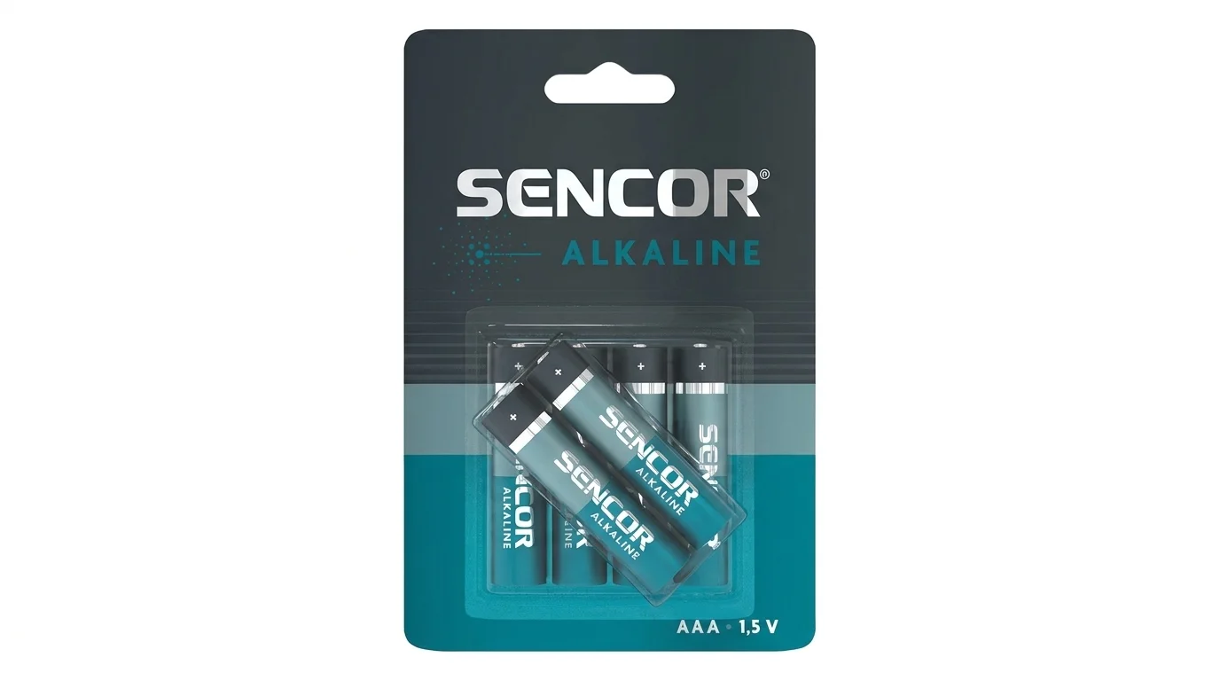 Blistrové balenie 6 kusov alkalických batérií Sencor AAA 1,5 V.