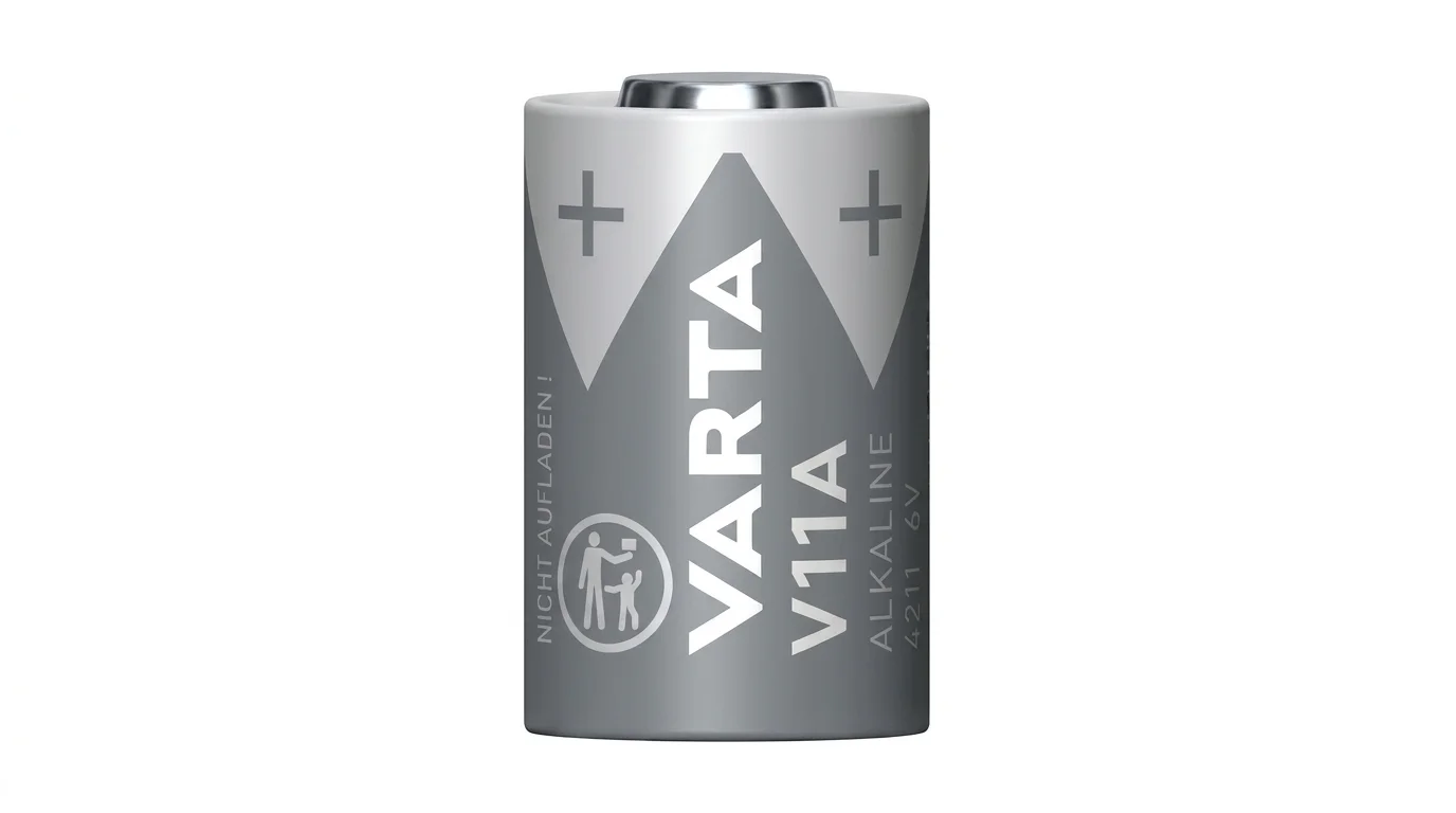 Alkalická 6V baterie VARTA V11A ve stříbrno-šedém provedení.
