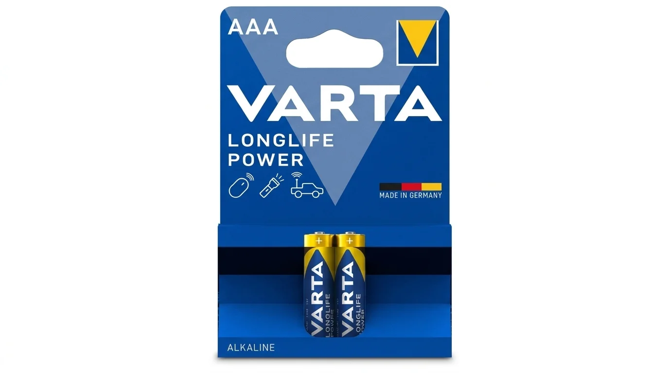 Blistrové balenie dvoch kusov alkalických mikrotužkových batérií Varta Longlife Power AAA.