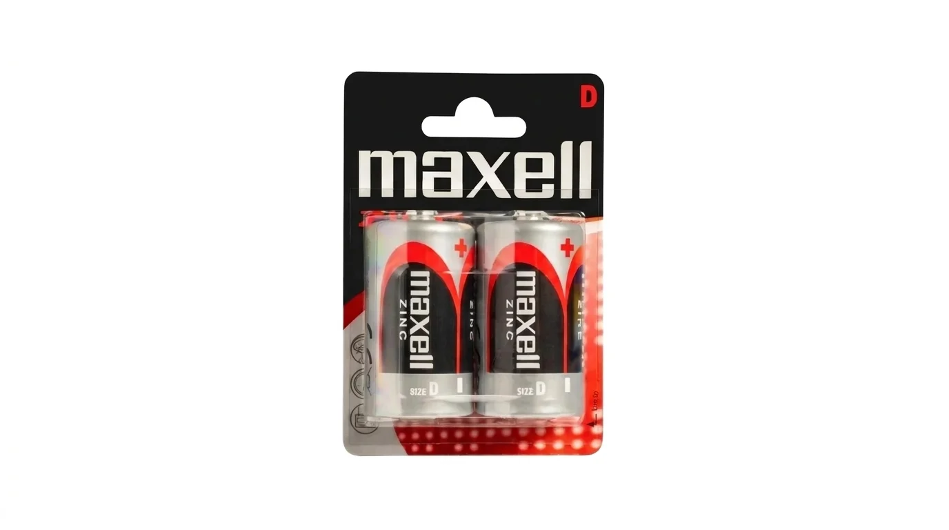 Blistrové balenie dvoch zinkových batérií Maxell veľkosti D.