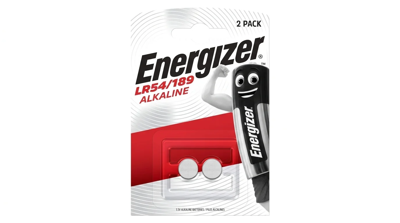 Blistrové balení dvou kusů knoflíkových alkalických baterií Energizer LR54/189.